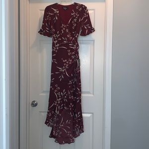 NWT, Lulu’s: Burgundy Floral Print Wrap Maxi Dress